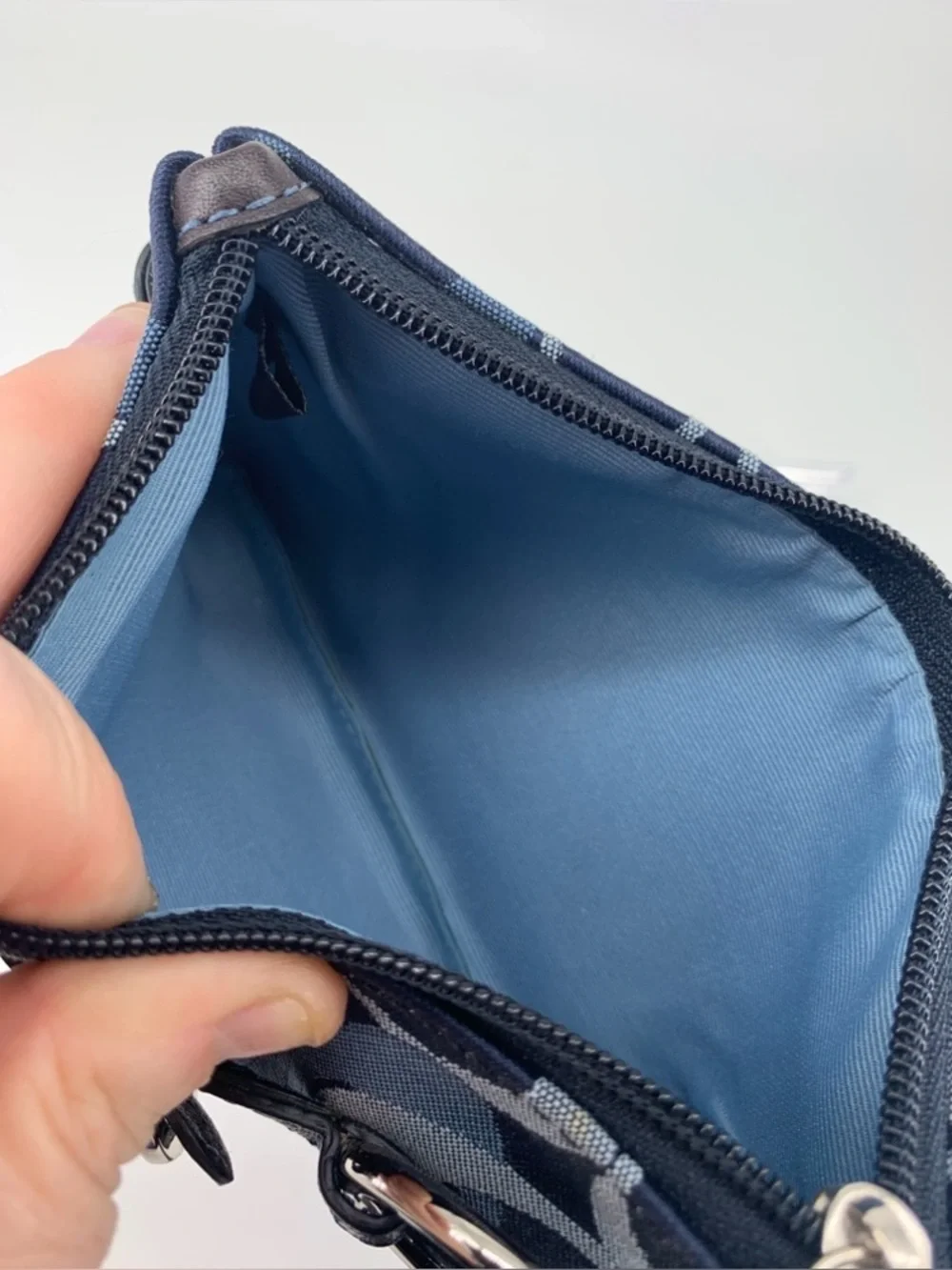 Coach Blue Denim Optic Signature Jacquard & Suede Horsebit Wristlet Y2K